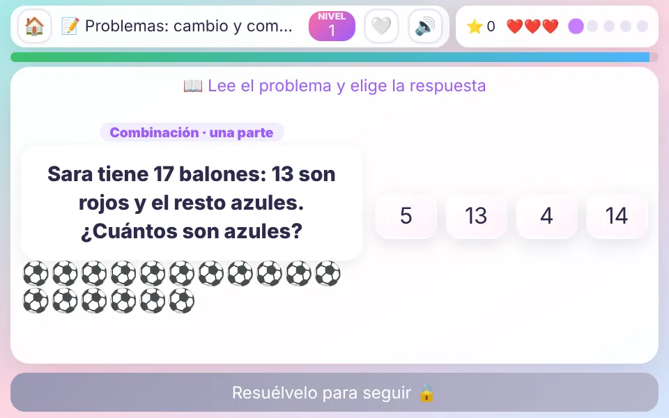 Screenshot of Problems: Change and Combine
